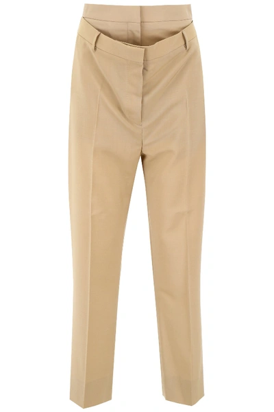 Shop Burberry Double Waist Trousers In Honey