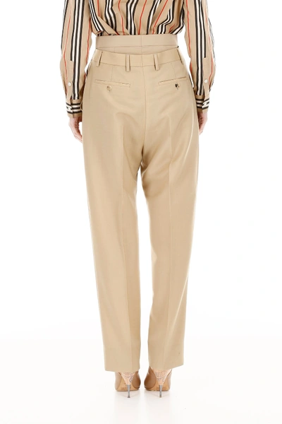 Shop Burberry Double Waist Trousers In Honey