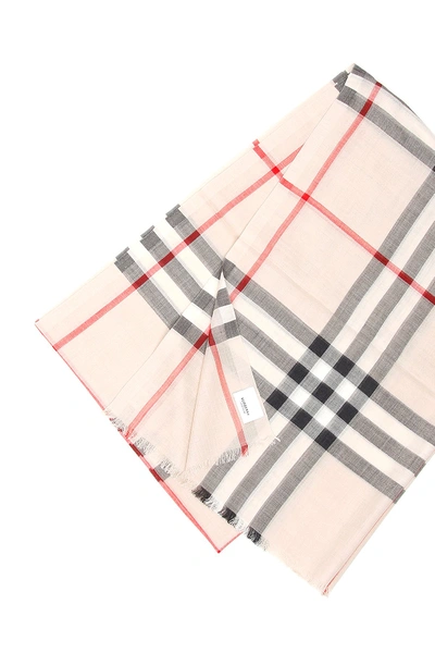 Shop Burberry Giant Check Gauze Scarf In Stone Check