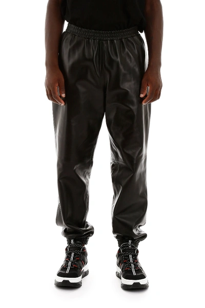 Shop Burberry Leather Joggers In Black