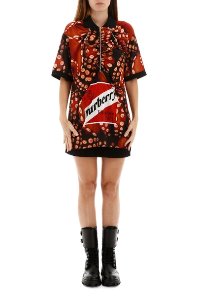 Shop Burberry Printed Mini Dress In Coral Red