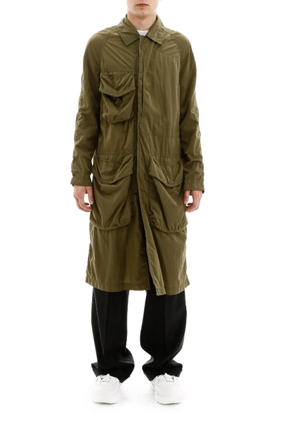 Shop Burberry Raincoat With Cargo Pockets In Light Moss