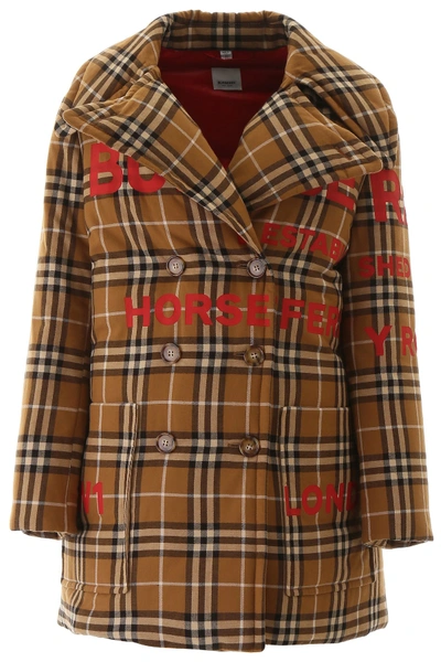 Shop Burberry Tartan Puffer Jacket With Print In Warm Walnut