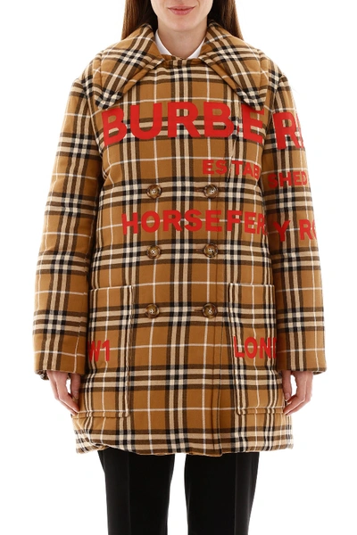 Shop Burberry Tartan Puffer Jacket With Print In Warm Walnut