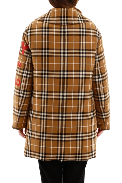 Shop Burberry Tartan Puffer Jacket With Print In Warm Walnut