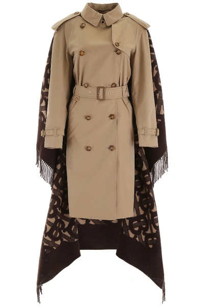 Shop Burberry Trench Coat With Monogram Cape In Honey