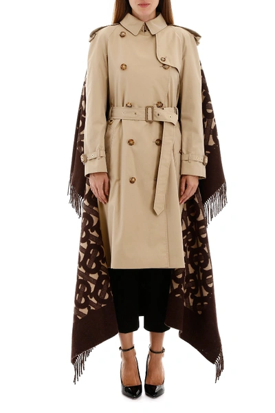 Shop Burberry Trench Coat With Monogram Cape In Honey