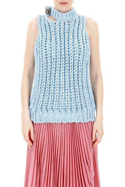 Shop Calvin Klein 205w39nyc Sleeveless Knit Top In Lt Blue