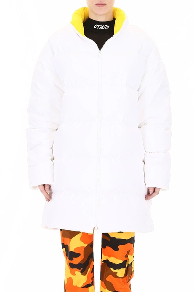 Shop Calvin Klein Established 1978 Maxi Puffer Jacket With Logo In White Yellow Flag