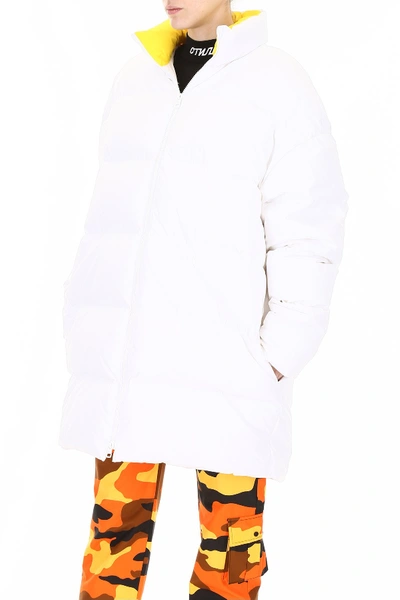 Shop Calvin Klein Established 1978 Maxi Puffer Jacket With Logo In White Yellow Flag