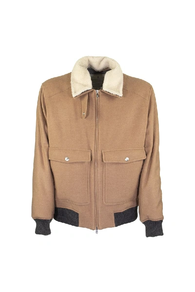 Shop Brunello Cucinelli Camel Aviator Jacket In Cashmere