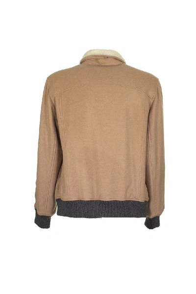 Shop Brunello Cucinelli Camel Aviator Jacket In Cashmere