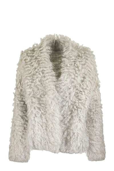 Shop Brunello Cucinelli Cardigan Mohair And Wool Pearl Grey