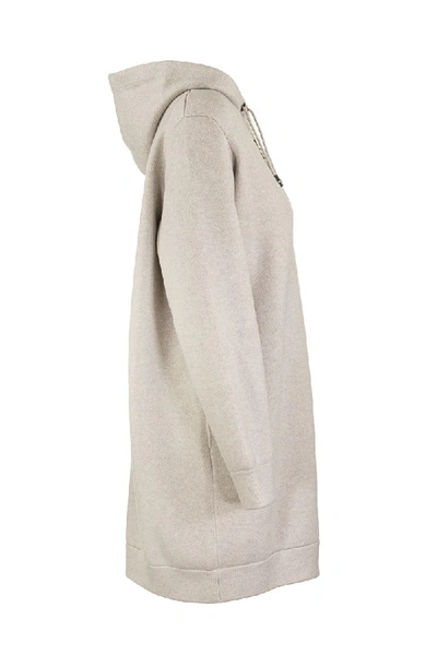 Shop Brunello Cucinelli Cardigan Sparkling Cashmere Double Knit Cardigan With Shimmer Zipper Pull In Ice