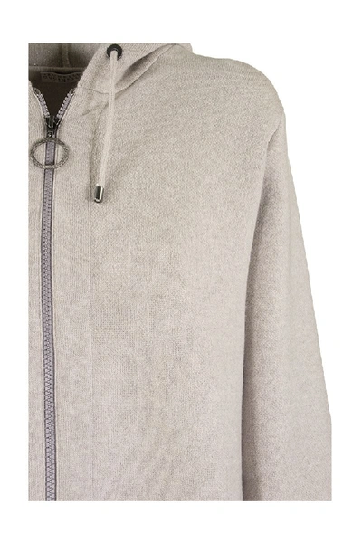 Shop Brunello Cucinelli Cardigan Sparkling Cashmere Double Knit Cardigan With Shimmer Zipper Pull In Ice