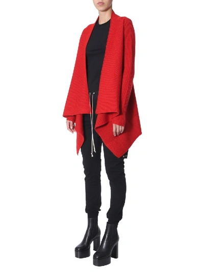 Shop Rick Owens Cardigan With Drapes In Red