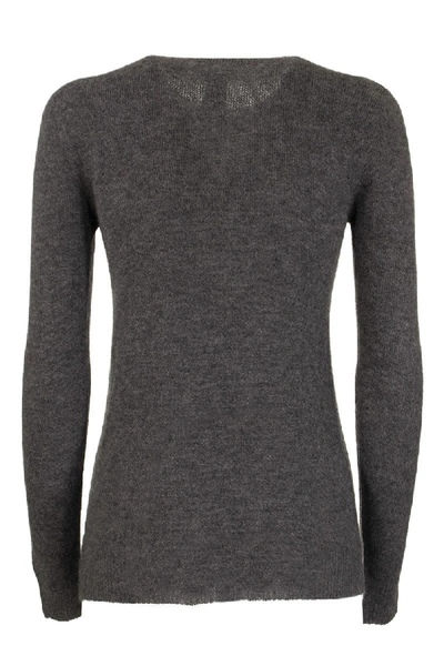 Shop Agnona Cashmere And Silk Crewneck In Grey