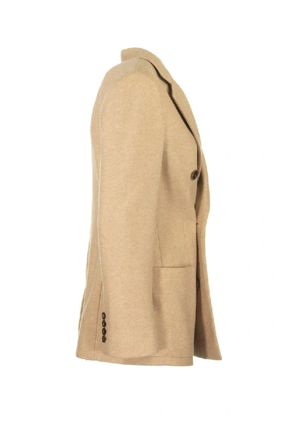 Shop Agnona Cashmere Double Breasted Jacket Blazer In Camel