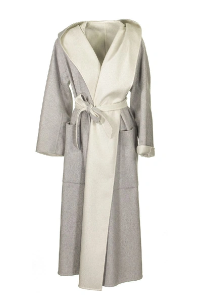 Shop Agnona Cashmere Reversible Coat In Grey/ivory