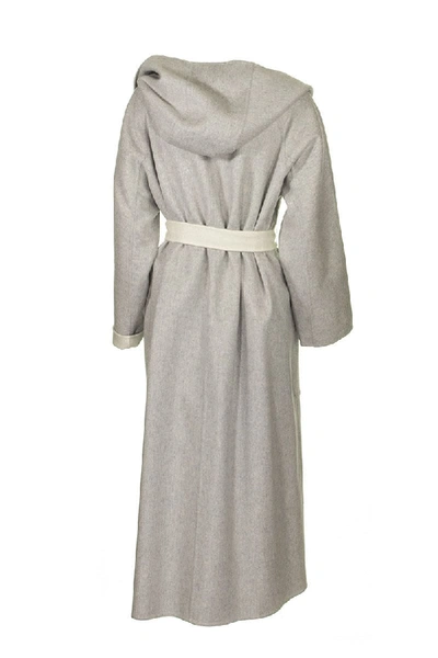 Shop Agnona Cashmere Reversible Coat In Grey/ivory