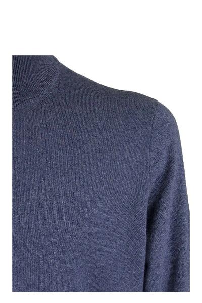 Shop Brunello Cucinelli Cashmere Turtleneck Sweater With Zipper In Denim Blue