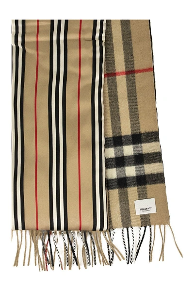 Shop Burberry Check And Icon Stripe Scarf In Archive Beige