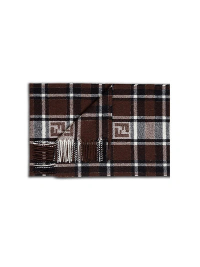 Shop Fendi Check Scarf With Logo In Brown