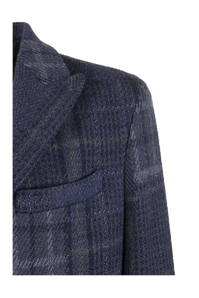 Shop Etro Check Patchwork Wool Overcoat In Navy Blue