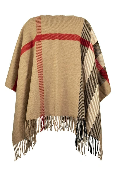 Shop Burberry Check Wool Cashmere Cape In Camel