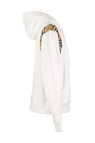 Shop Burberry Checker Vintage Check Panel Cotton Oversized Hoodie In White