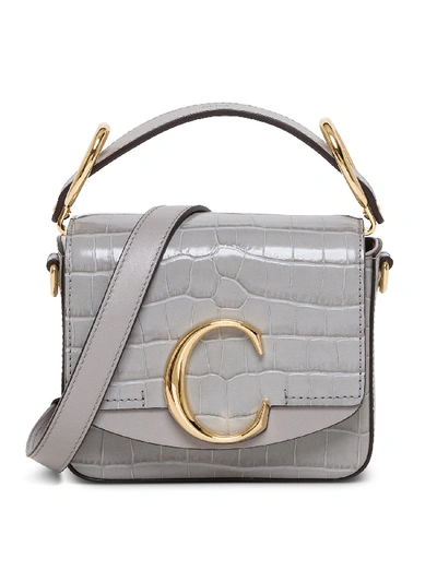 Shop Chloé Chloe C Mini Crossbody Bag With Crocodile Print In Grey