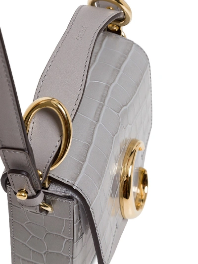 Shop Chloé Chloe C Mini Crossbody Bag With Crocodile Print In Grey