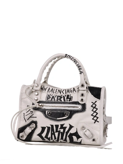 Balenciaga Mini City Graffiti Crossbody Bag in White