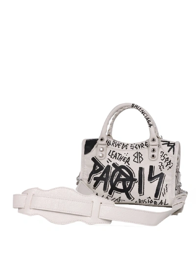 Balenciaga Mini City Graffiti Logo Tote Bag in White