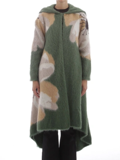 Shop Valentino Coat With Flowers In Green