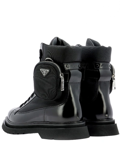Shop Prada Combat Ankle Boot In Black Leather In Nero