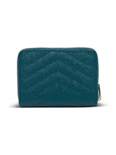 Shop Saint Laurent Wallet In Quilted Leather With Logo In Green