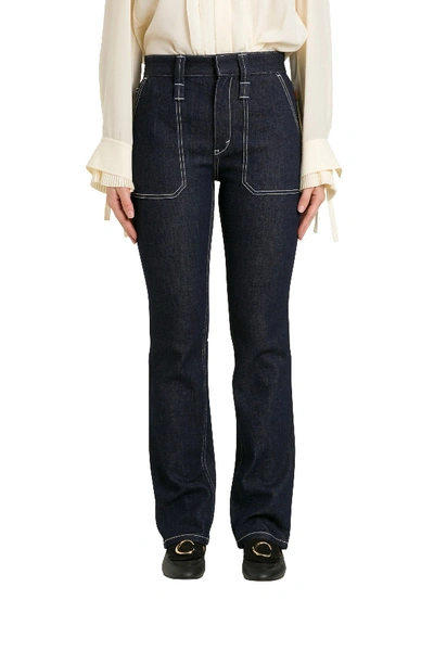 Shop Chloé Contrast Stitching Jeans In Blu