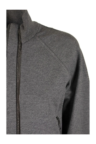 Shop Brunello Cucinelli Cotton Sweatshirt With Monili Stripes In Anthracite