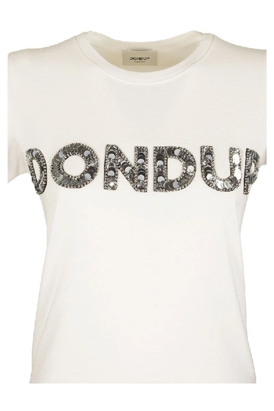 Shop Dondup Cotton T-shirt With Embroidery In White