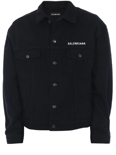 Shop Balenciaga Crew Denim Jacket Black
