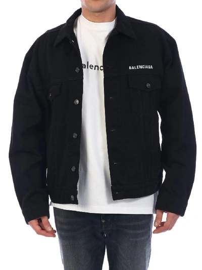 Shop Balenciaga Crew Denim Jacket Black