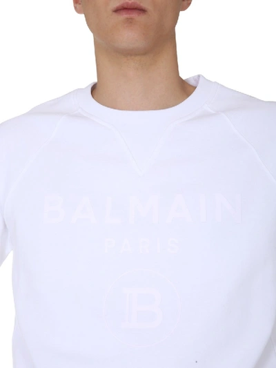 Shop Balmain Crew Neck Sweatshirt In White