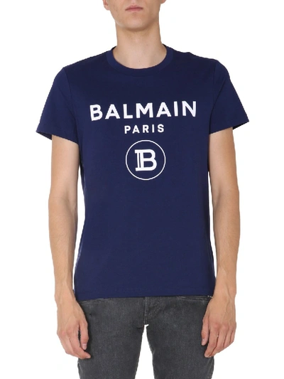 Shop Balmain Crew Neck T-shirt In Blue