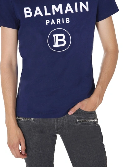 Shop Balmain Crew Neck T-shirt In Blue