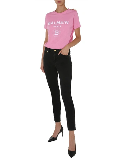 Shop Balmain Crew Neck T-shirt In Pink