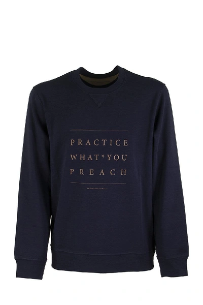 Shop Brunello Cucinelli Crewneck Cotton Sweatshirt With Writing In Cobalt