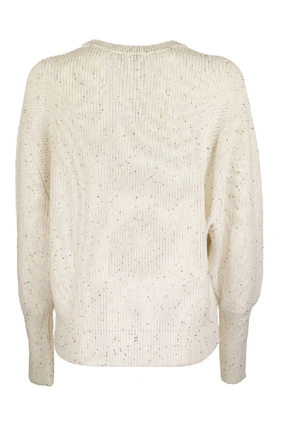 Shop Brunello Cucinelli Crewneck Sweater Cotton And Silk Half English Rib Dazzling Tweed In Cream