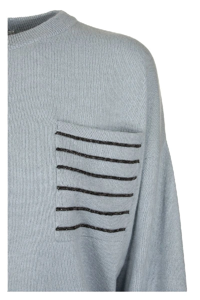 Shop Brunello Cucinelli Crewneck Sweater Cashmere Sweater With Monili In Light Blue