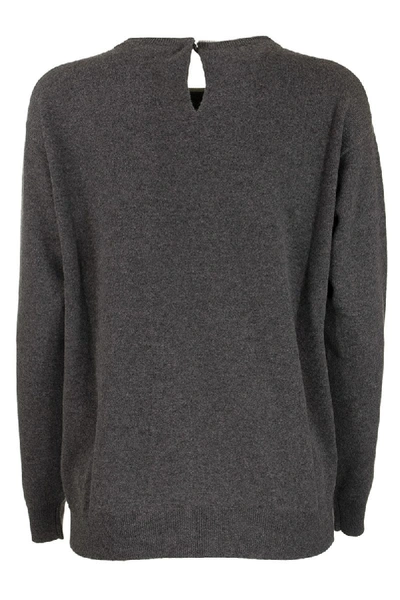 Shop Brunello Cucinelli Crewneck Sweater Virgin Wool, Cashmere And Silk Sweater With Precious Faux-layeri In Lead